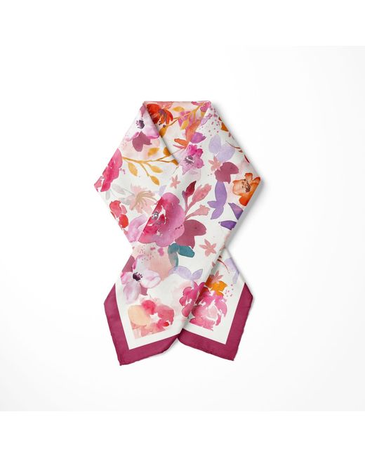 Lamberty Munich Pink Inky Blooms Italian Mulberry Silk Scarf Rose