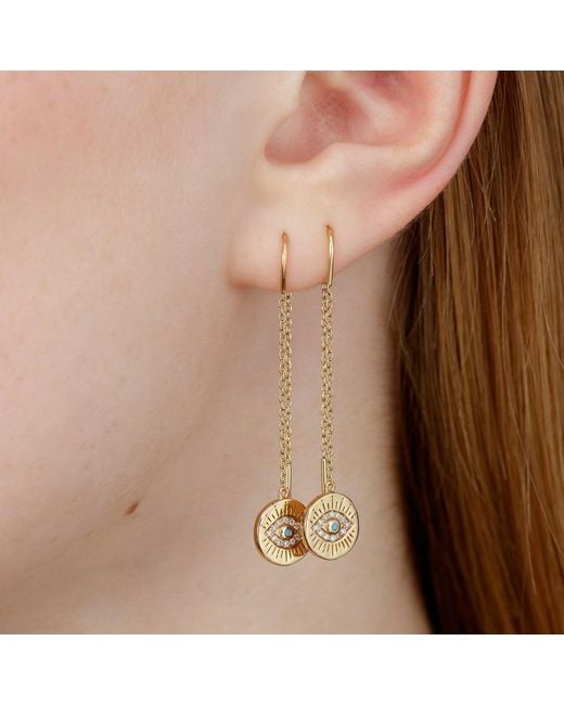 Scream Pretty Metallic Delicate Threader Earrings With Evil Eye Charm