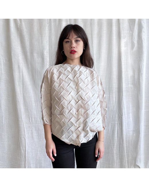 London Atelier Byproduct Pink Neutrals Cream Chevron Pleated Blouse
