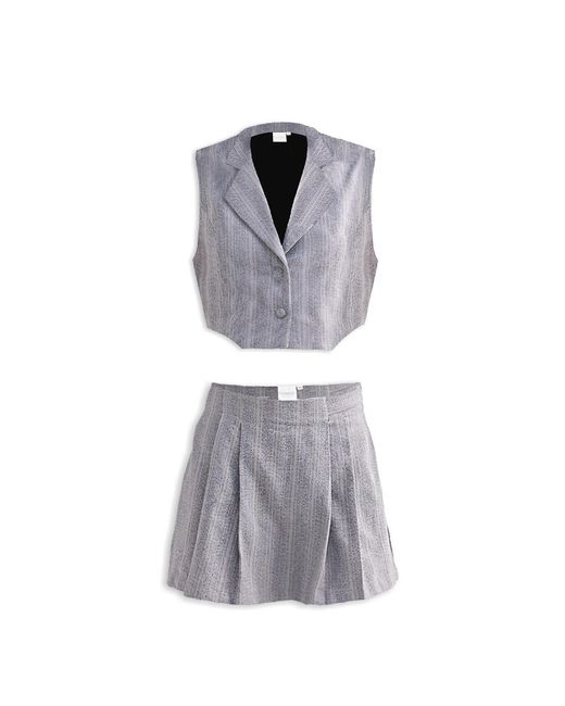 REISTOR Gray Cropped Cotton Tweed Vest Set