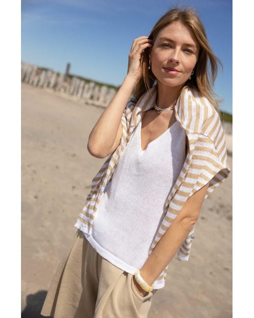 SALANIDA Natural Tanto Linen Long-sleeve Top Caramel