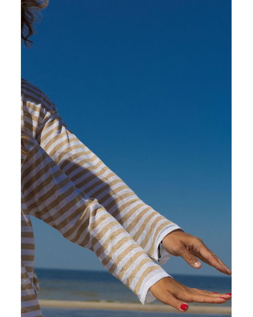 SALANIDA Natural Tanto Linen Long-sleeve Top Caramel