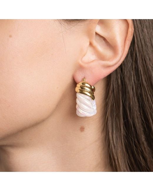 Gold & Honey Metallic Pearl Rope Shrimp Lucite Birthstone Hoop Earrings