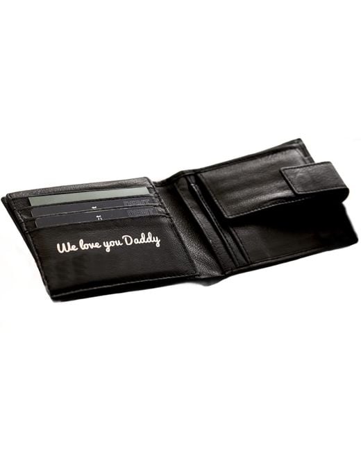 Posh Totty Designs Black Script Message We Love You Daddy Leather Popper Wallet for men