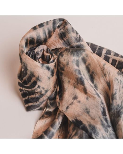 Silk and Bears Metallic Natural Sand & Charcoal Burst Habotai Silk Scarf – Hand-Dyed Mulberry Silk