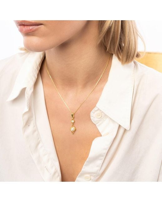 Spero London Metallic Sterling Rhombus 3D Pearl Necklace & Earring Set