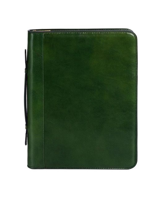 Time Resistance Green Leather Portfolio With Binder for men