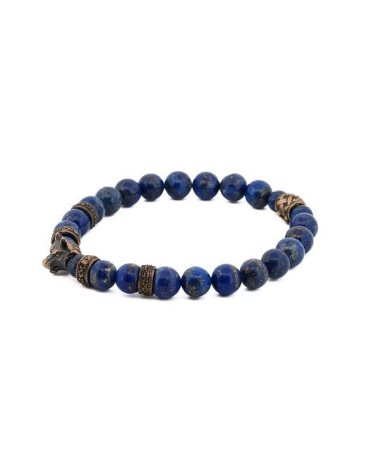 Ebru Jewelry Blue Lapis Lazuli Stone Powerful Wolf Courage Beaded Bracelet for men