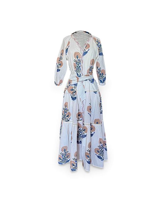 Pick Happy Blue Botanica Maxi Cotton Dress Floral Mocha