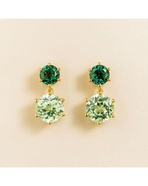 Juvetti Green Aeter Round Emerald & Sapphire Drop Earrings
