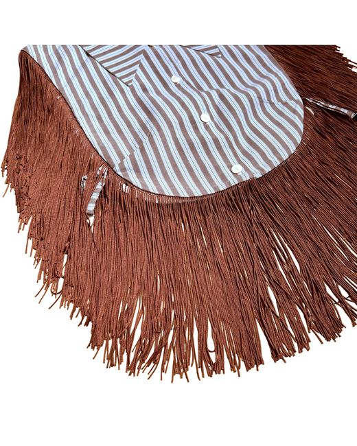 L2R THE LABEL Red Striped Reversible Fringe Vest