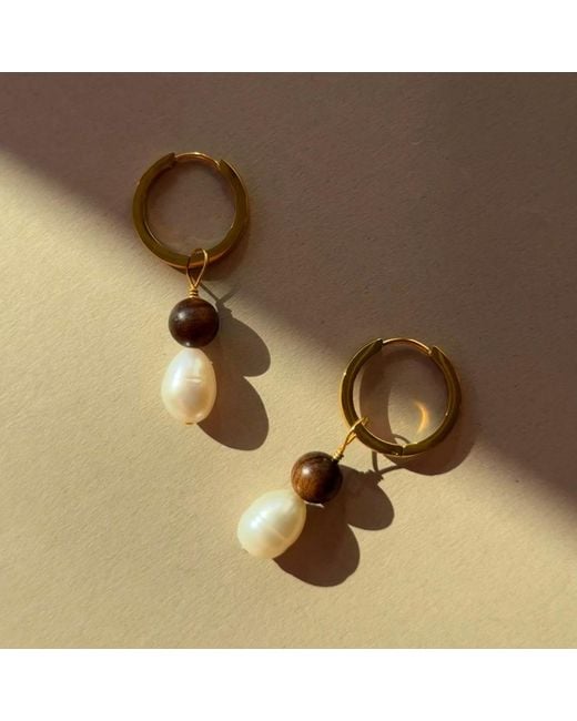 A Weathered Penny Metallic Large Pearl & Wooden Hoops