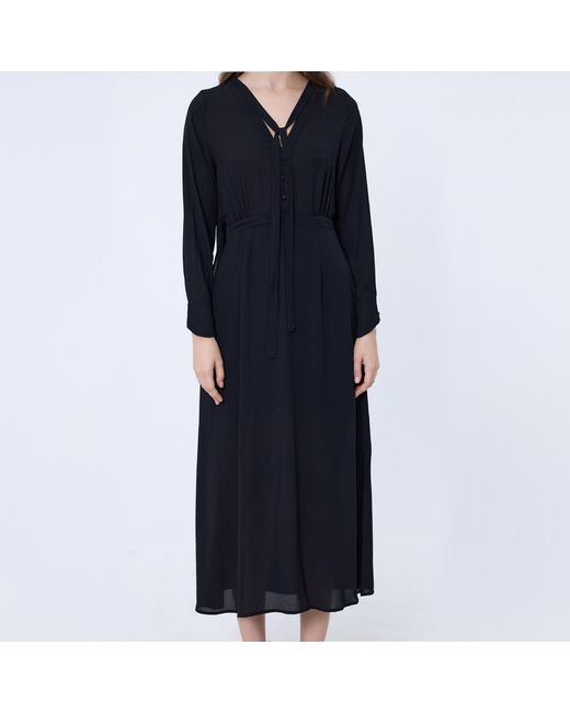 Smart and Joy Black V-Neckline Long Blouse-Dress