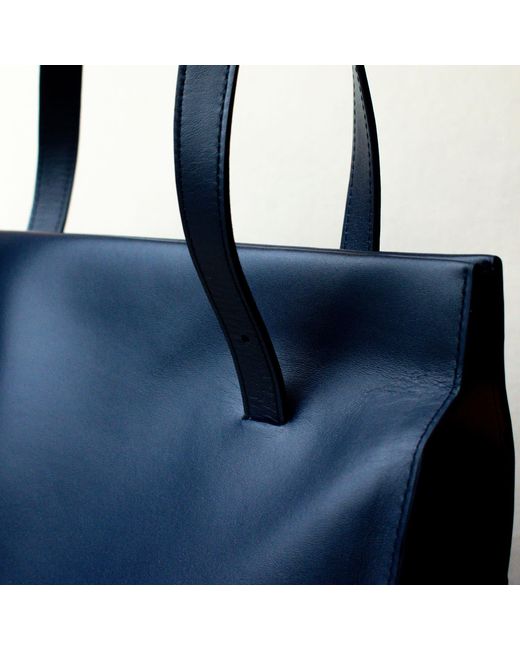 godi. Blue Handmade Adjustable Leather Tote Bag for men