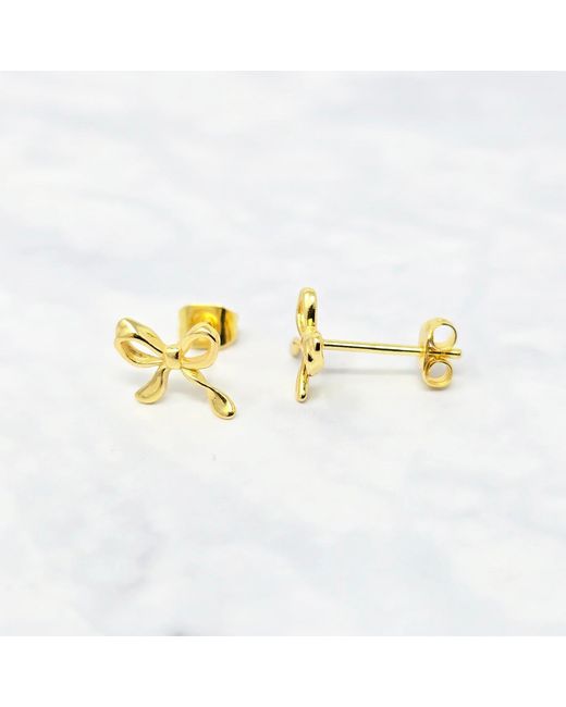 Harfi Metallic Cute Bow Tie Bowknot Plated Everyday Stud Earrings