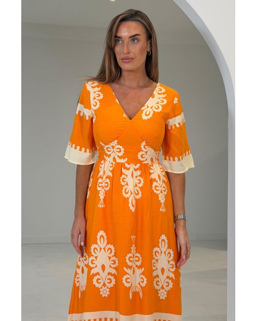 Girl In Mind Orange Suzanne Boarder Midi Dress