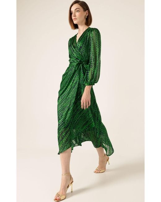 SACHA DRAKE Green Savoir Midi Wrap Dress