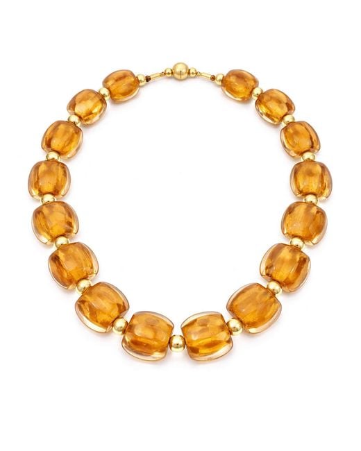 Gold & Honey Blue Beaded Lucite Necklace For After Hours