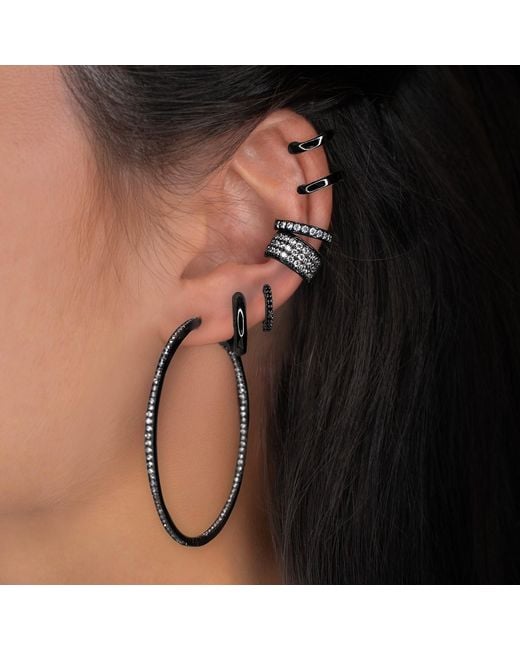 SALLY SKOUFIS Metallic Light Hoop Earrings With Made Cz Diamond Stimulant