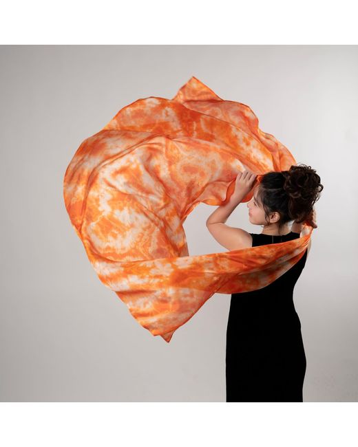 Silk and Bears Orange Sunburst Shibori Silk Shawl – Hand-Dyed Mulberry Silk, Beach & Pool Wrap