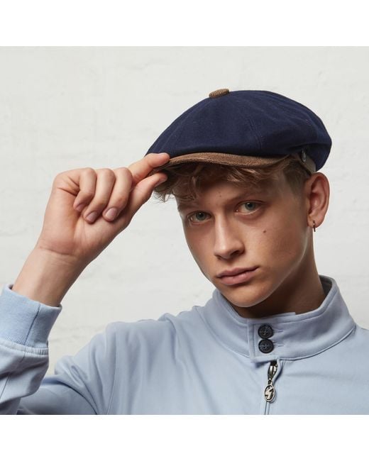 Dasmarca Hats Blue Eden Wool Newsboy Bakerboy Peaky Cap With Leather Visor Peak for men