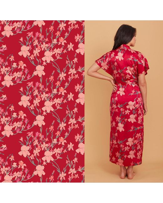 Genevie Red Ruby Silk Kimono Robe