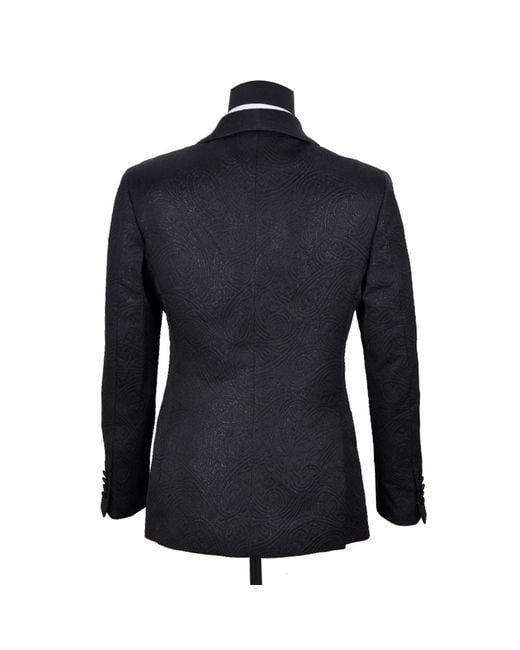 DAVID WEJ Black Kensington Double Breasted Shawl Lapel Jacquard Blazer for men