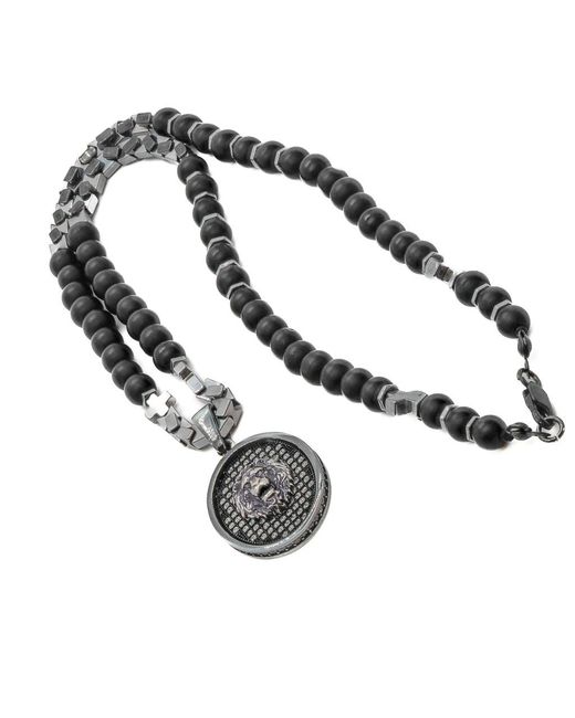 Ebru Jewelry Metallic Onyx Lion Beaded Long Necklace for men