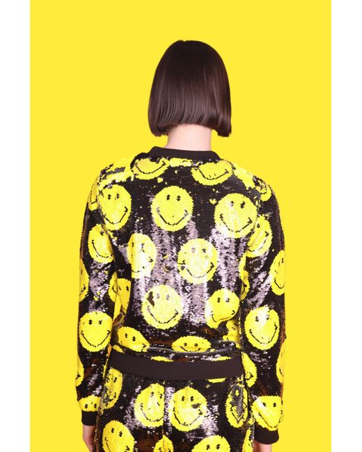 Any Old Iron Yellow Smiley Reversible Sequin Bomber Jacket
