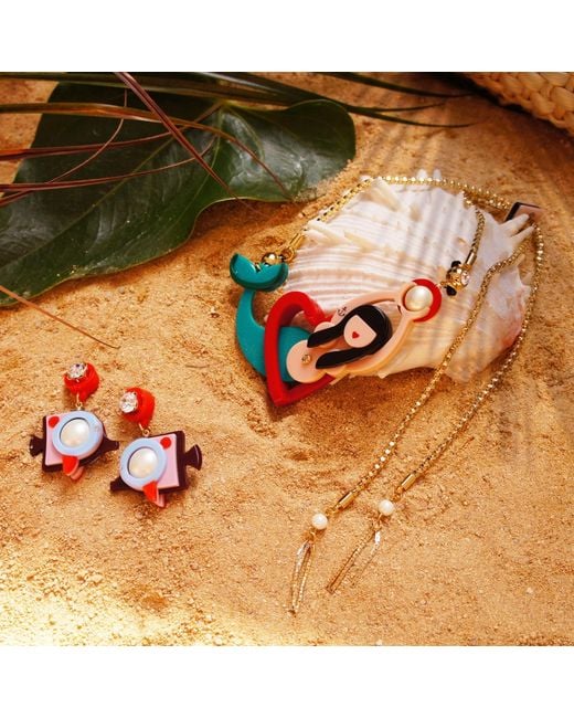 Gissa Bicalho White Handmade Acrylic Necklace Mermaid And Heart