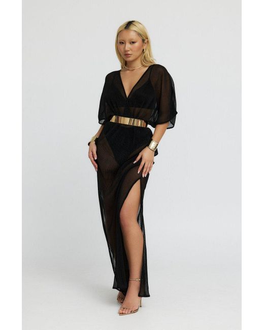 Why Mary Black Aphrodite Sheer Lurex Maxi Dress