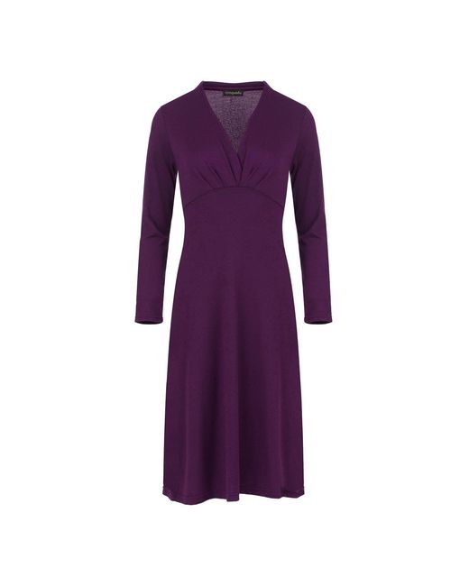 Conquista Purple Long Sleeve Empire Line Knit Style Dress