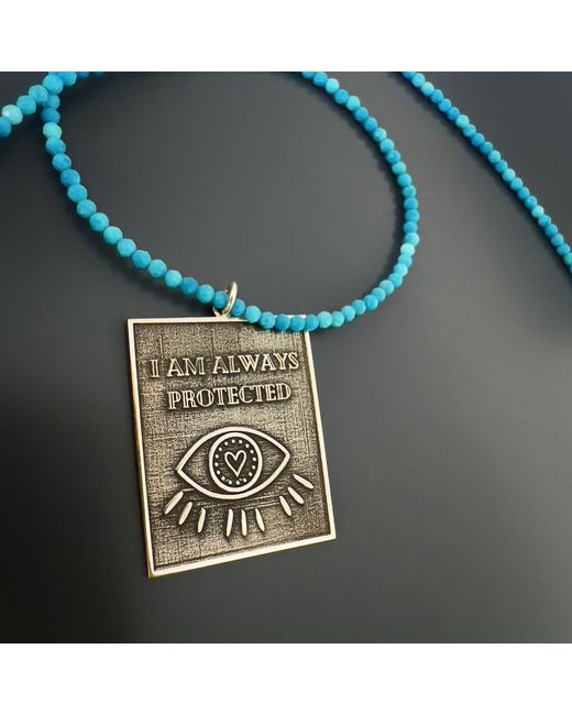 Ebru Jewelry Metallic Sterling I Am Always Protected Pendant Stone Beaded Necklace