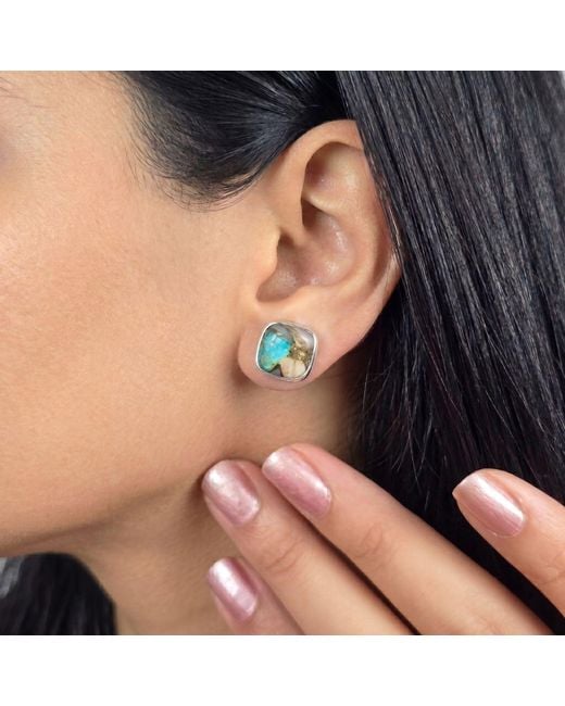 Harfi Blue Opal Sterling Gemstone Stud Earrings