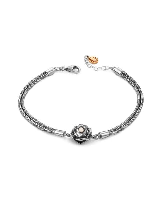 Unaloe Metallic Sterling Blackstar Rose Bracelet Featuring Natural Pearl