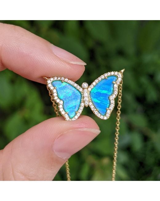 KAMARIA Blue Opal Butterfly Necklace With Stripes
