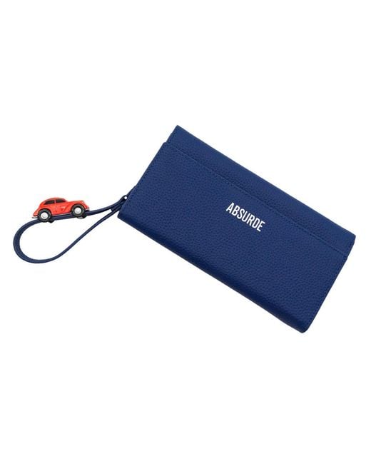 Absurde Blue Parking Grain Leather Bifold Wallet With Car for men