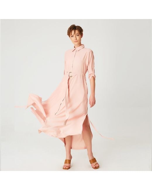 Smart and Joy Pink Long Minimalist Shirt Dress