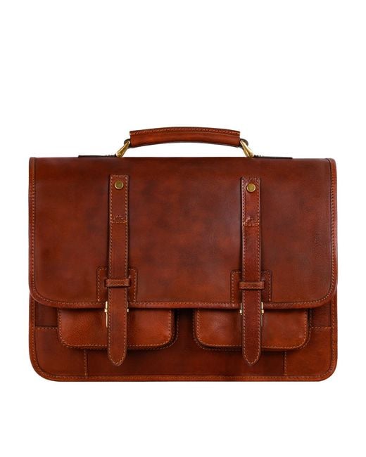 Time Resistance Brown Leather Briefcase Backpack Coganc Matte for men