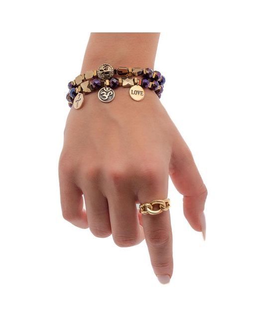 Ebru Jewelry Blue Life Journey & Hematite Stone Beaded Bracelet Set