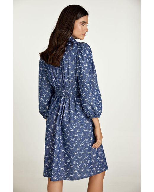 Conquista Blue Floral Long Sleeve Dress