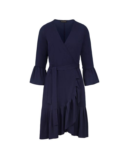 Conquista Blue Wrap Dress Viscose With Bell Sleeves