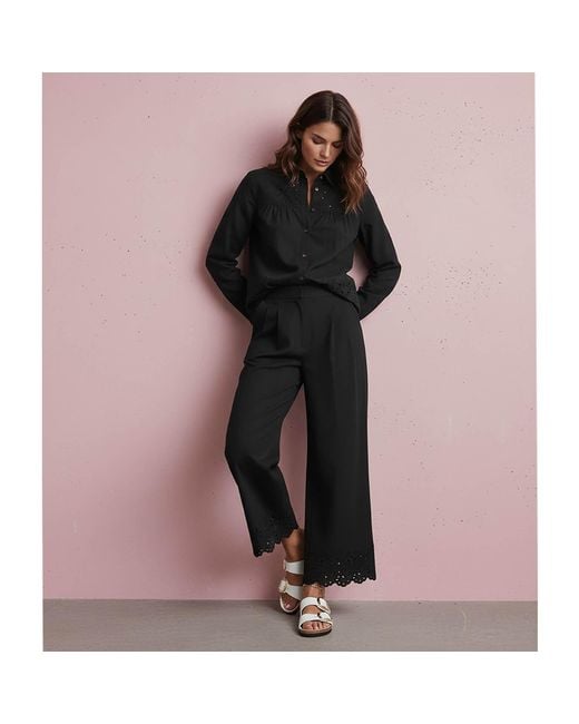 Nooki Design Black Sirena Embroidered Cutwork Trouser