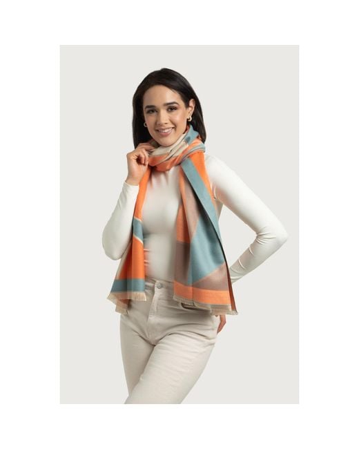 Saachi Orange Reversible Geometric Coral Scarf