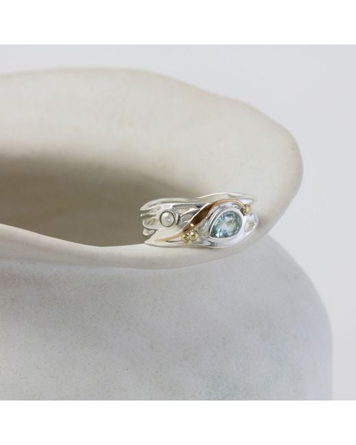 Isla Silver White Freshwater Pearl & Teardrop Topaz Ring
