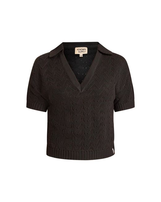 Known Supply Black Collared Sweater Top