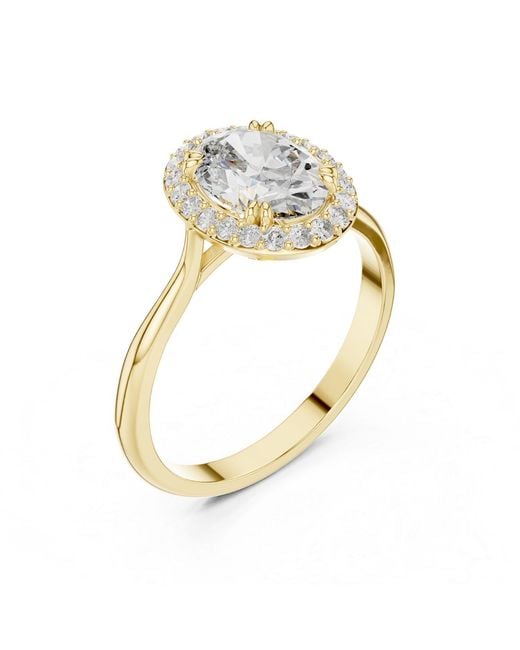 Aya Fine Jewelry Metallic Oval Solitaire Lab Diamond Halo Ring – Timeless Bridal Ring