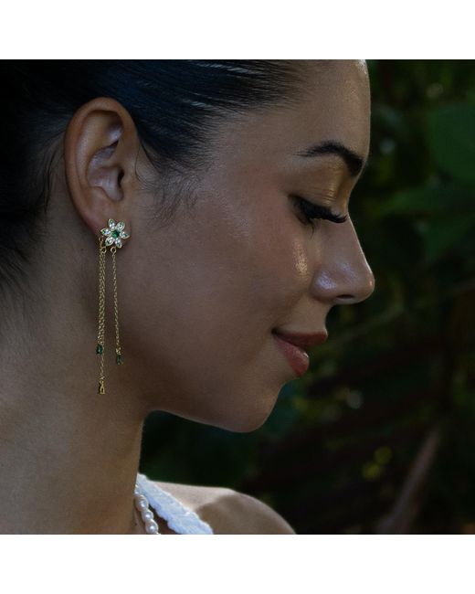 Ebru Jewelry Metallic Blossom Glow Emerald Drop Earrings