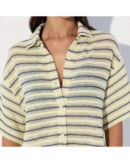 Thisisu Collection Yellow Solea Striped Knit Beachwear Shirt