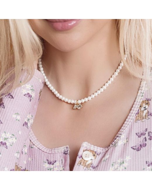 Cloud Haven Metallic Faux-Pearl Logo Pendant Necklace